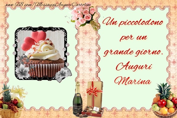 Un piccolodono  per un  grande giorno.  Auguri Marina - Cartoline compleanno